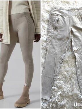 Athleta Light Beige Moto-Style Leggings Medium